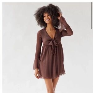 Urban Outfitters Tye Front Brown Dress
